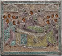 Антикварная икона в окладе «Успение Богородицы», дерево, темпера, металл, скань, фольга, Россия, 1-я пол. 19 в.