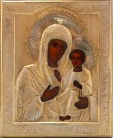 Старинная икона Божией Матери «Иверская», серебряный оклад, мастер Спарышкин А. И., Россия, 1907-1914 гг.