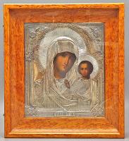 Старинная деревянная икона в серебряном окладе «Богородица Казанская», Москва, 1879 г.