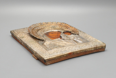 Древнерусская икона Богородицы Казанской, дерево, латунный оклад, Россия, 19 в.